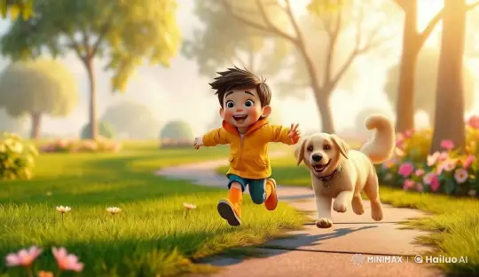 Child and Dog Enjoy Rainy Day Adventures – AI Generated Video | Hailuo AI