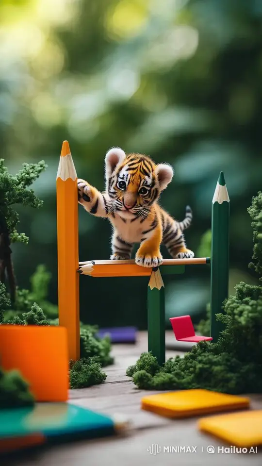 Tiger Cub Explores Whimsical Pencil World – AI Generated Video | Hailuo AI