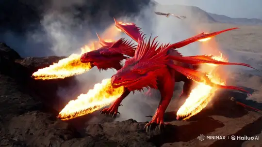 Majestic Dragon Battles Agile Hawk Over Fiery Volcano – AI Generated Video | Hailuo AI
