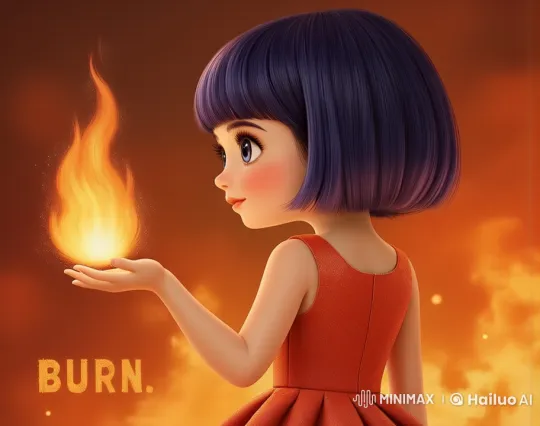 Disney-Inspired Girl Conjures Flames in Live2D Animation – AI Generated Video | Hailuo AI