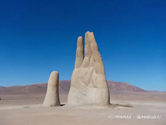 Stone Hand Sculpture Moves in Desert Landscape – AI Generated Video | Hailuo AI