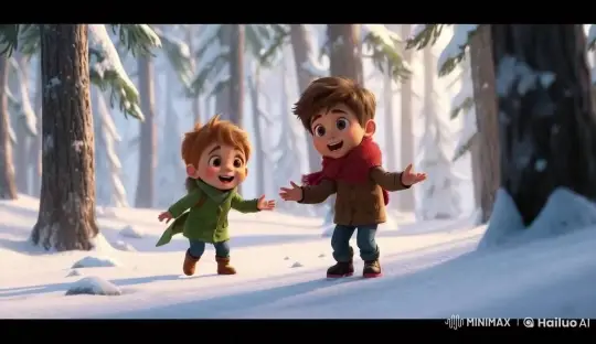 Boy in Red Scarf Shares Exciting Tale in Snowy Forest – AI Generated Video | Hailuo AI