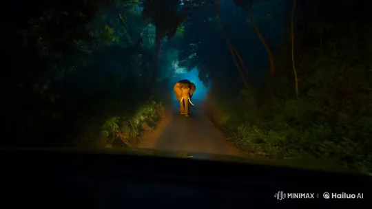 Nighttime Encounter with Elephant on Tamil Nadu Road – AI Generated Video | Hailuo AI