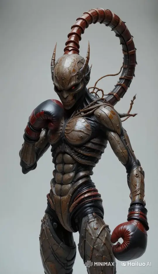Menacing Robotic Creature in Boxing Stance – AI Generated Video | Hailuo AI