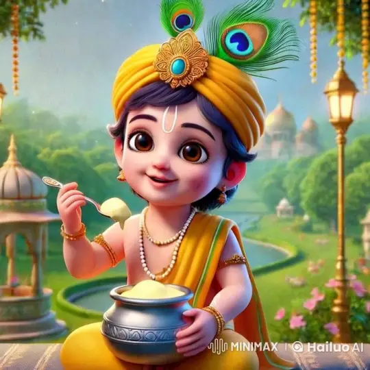 Lord Krishna Celebrates New Year 2025 with Butter and Blessings – AI Generated Video | Hailuo AI