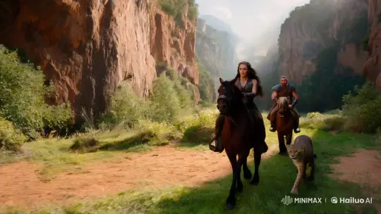 Vikings Gallop Through Lush Canyon in Cinematic Scene – AI Generated Video | Hailuo AI