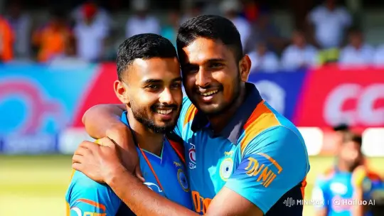 Virat Kohli and Sourav Joshi Embrace in Slow-Motion Celebration – AI Generated Video | Hailuo AI