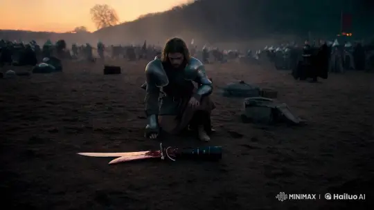 Medieval Knight's Resolve in Dystopian Battlefield – AI Generated Video | Hailuo AI