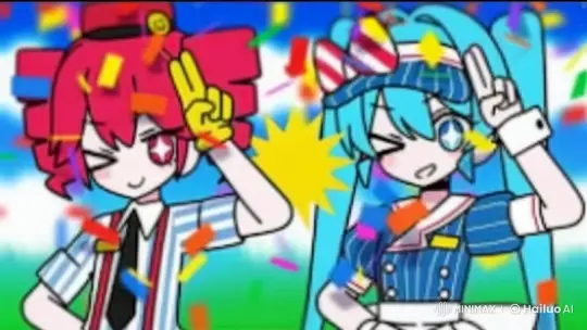 Animated Girls Celebrate with Shooting Gestures – AI Generated Video | Hailuo AI