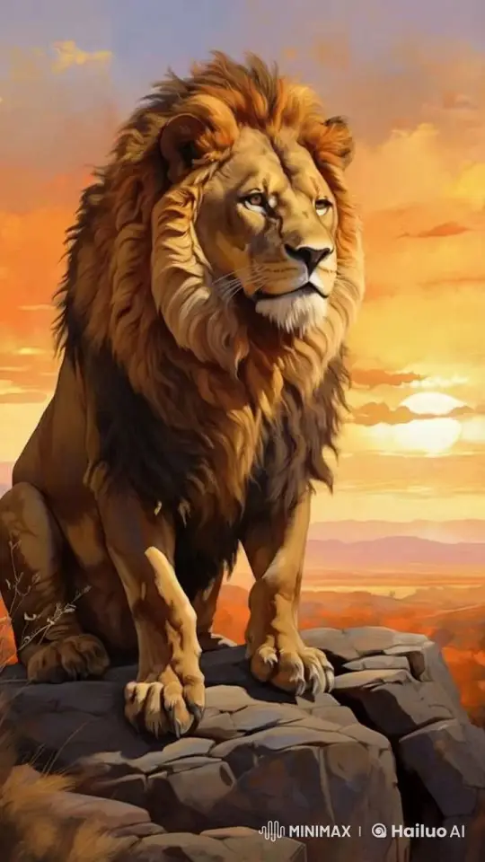 Majestic Lion on Cliff at Sunset – AI Generated Video | Hailuo AI