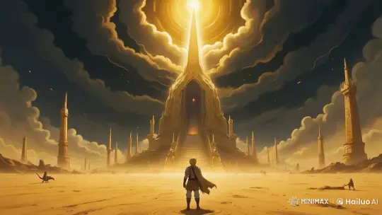Hero at the Golden Temple: A Live2D Fantasy Scene – AI Generated Video | Hailuo AI