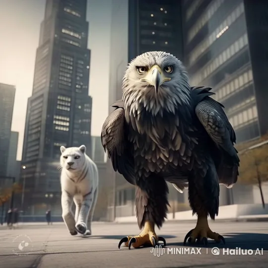 Eagle and White Tiger in Urban Exploration – AI Generated Video | Hailuo AI