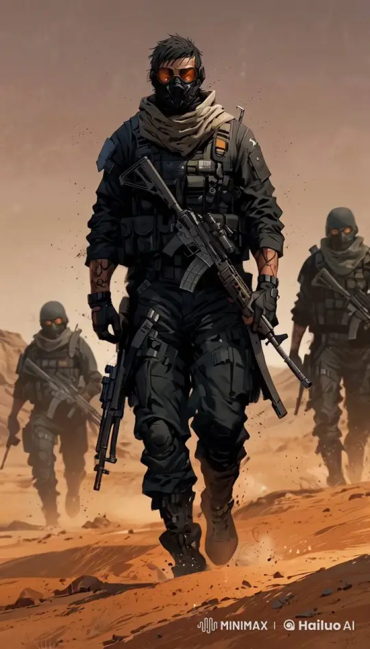 Mercenary Marches Through Dusty Desert Storm – AI Generated Video | Hailuo AI