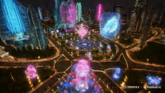 Futuristic Cityscape Showcasing AI-Human Interaction – AI Generated Video | Hailuo AI