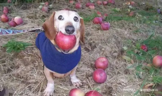 Dog with Apple Amazed by Hovering UFO – AI Generated Video | Hailuo AI