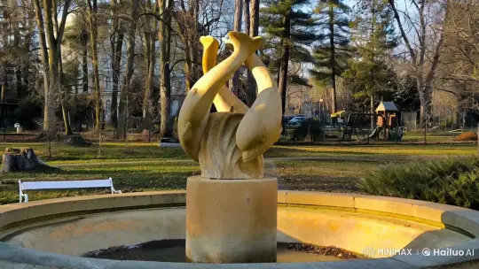 Moving Dolphins Fountain in Serene Park Setting – AI Generated Video | Hailuo AI