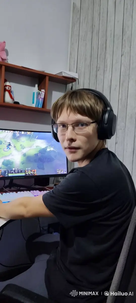 Gaming Enthusiast Showcases Muscles Amidst Gaming Setup – AI Generated Video | Hailuo AI