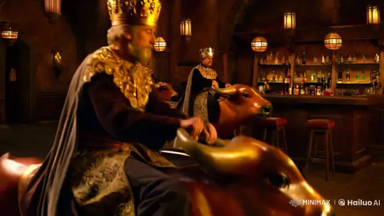 Aesthetic Kings Ride Mechanical Bulls in Rustic Bar – AI Generated Video | Hailuo AI