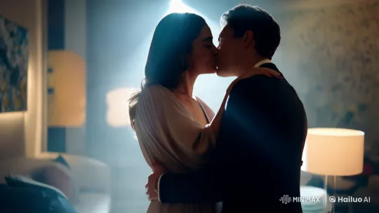 Couple Embraces in Intimate, Art-Laden Room – AI Generated Video | Hailuo AI