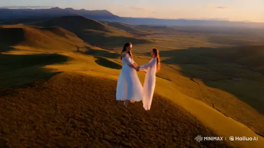 Celestial Figures in Golden Dawn Over Rolling Hills – AI Generated Video | Hailuo AI