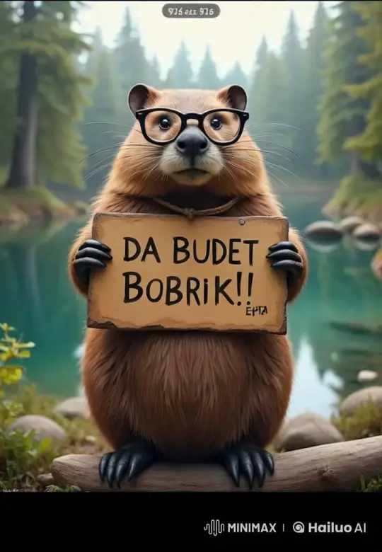 Disco Dancing Beaver Holds "DA BUDET BOBRIK!!" Sign – AI Generated Video | Hailuo AI