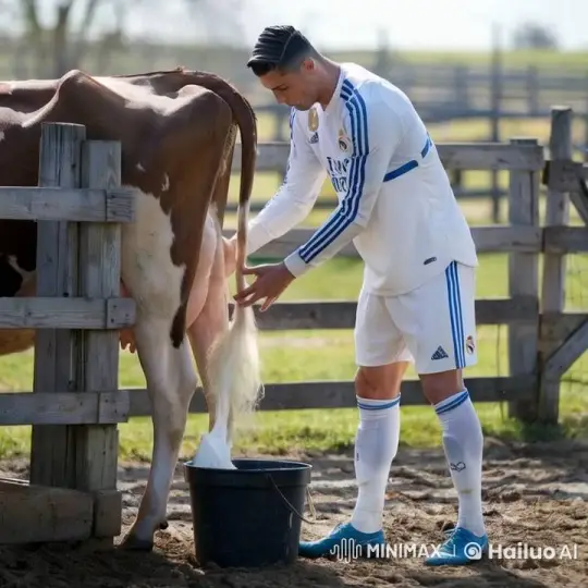 Cristiano Ronaldo Milks a Cow on a Sunny Farm – AI Generated Video | Hailuo AI