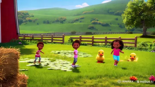 Rural Serenity: Children and Duckling in 3D Animation – AI Generated Video | Hailuo AI