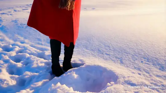 Woman Crafting Snowball in Serene Winter Landscape – AI Generated Video | Hailuo AI