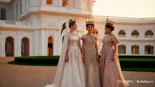 Regal Sisters in Elegance at a Majestic Palace – AI Generated Video | Hailuo AI