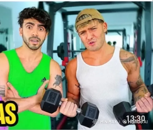 Two Men Share Affectionate Moment in Gym – AI Generated Video | Hailuo AI
