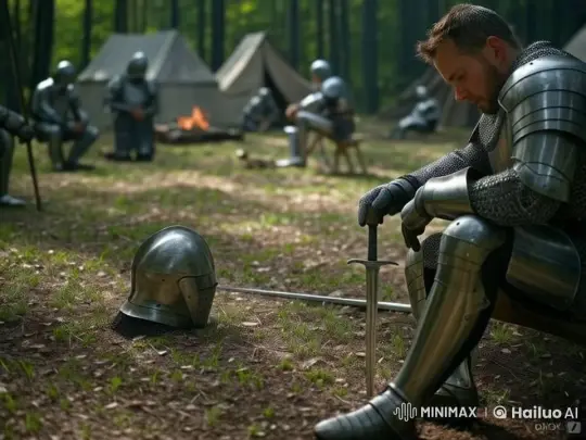 Contemplative Knight in Medieval Forest Encampment – AI Generated Video | Hailuo AI