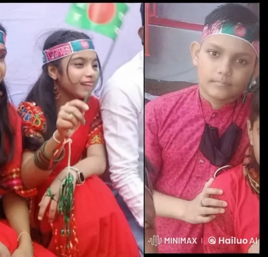 Festive Children Celebrate with Cheek Kiss and Flag Waving – AI Generated Video | Hailuo AI