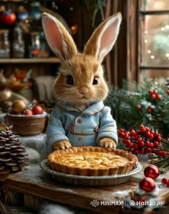 Cute Rabbit Prepares Festive Pie in Cozy Kitchen – AI Generated Video | Hailuo AI