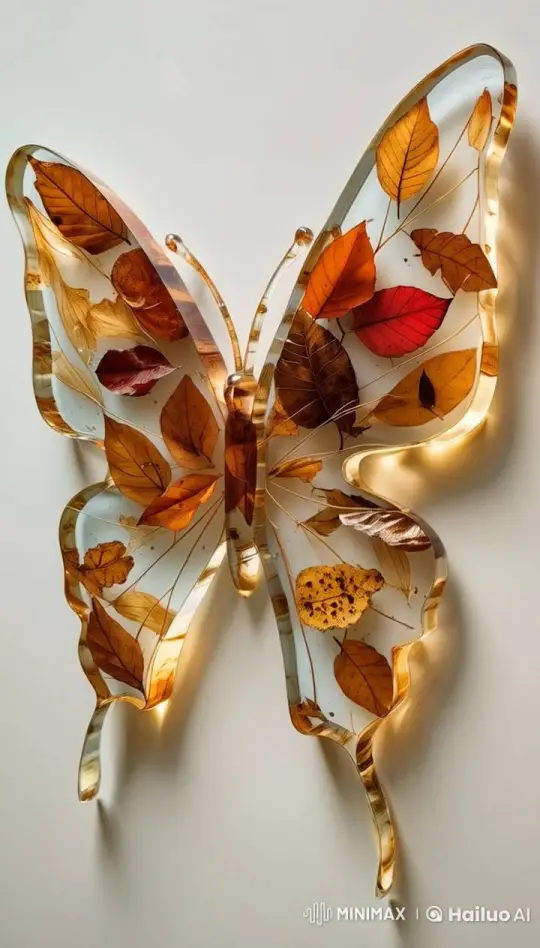 Delicate Butterfly Art in Live2D with Translucent Resin and Leaves – AI Generated Video | Hailuo AI