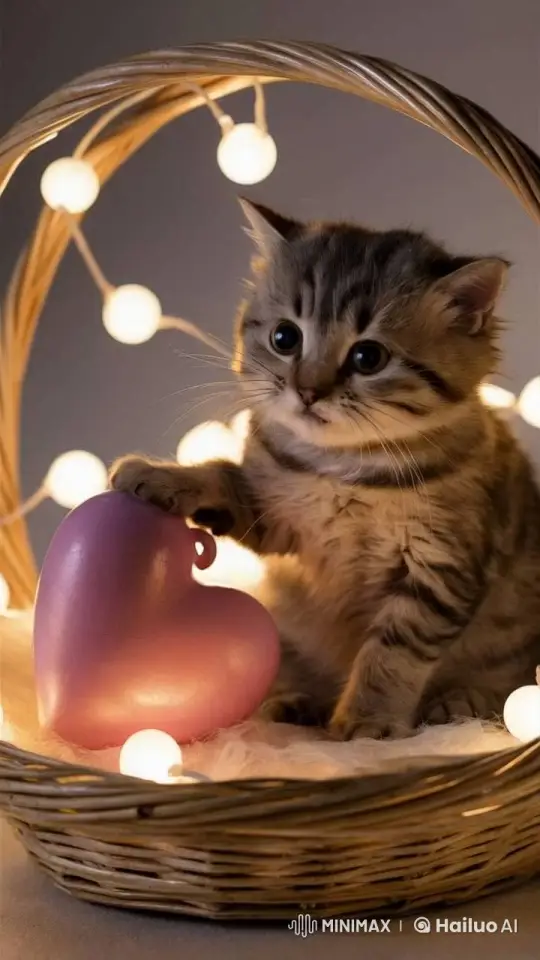 Adorable Kitten Smiles While Pumping Heart Balloon – AI Generated Video | Hailuo AI