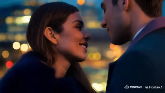 Intimate Kiss Amidst Urban Backdrop – AI Generated Video | Hailuo AI