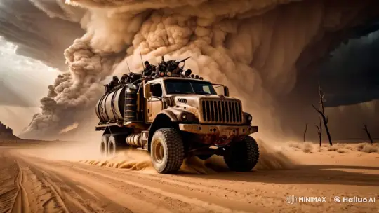 Rugged Truck Speeds Through Stormy Desert in 3D 4K – AI Generated Video | Hailuo AI