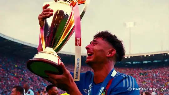 Victorious Soccer Player's Trophy Shatters, Emotions Unleashed – AI Generated Video | Hailuo AI