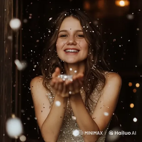 Magical Celebration: Woman Scatters Glittering Confetti – AI Generated Video | Hailuo AI