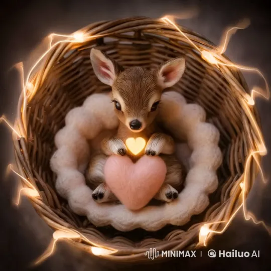 Baby Deer Smiles, Squeezes Glowing Heart in Basket – AI Generated Video | Hailuo AI