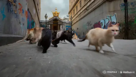 Regal Cats' Graceful Invasion of Urban Decay – AI Generated Video | Hailuo AI