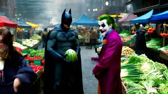 High Aesthetic Film Scene in Gotham's Vegetable Market – AI Generated Video | Hailuo AI