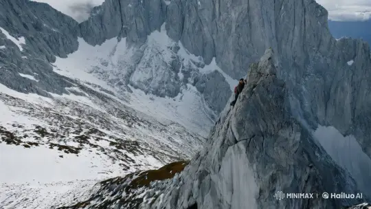 Climber Ascends Majestic Mountain Amidst Natural Beauty – AI Generated Video | Hailuo AI