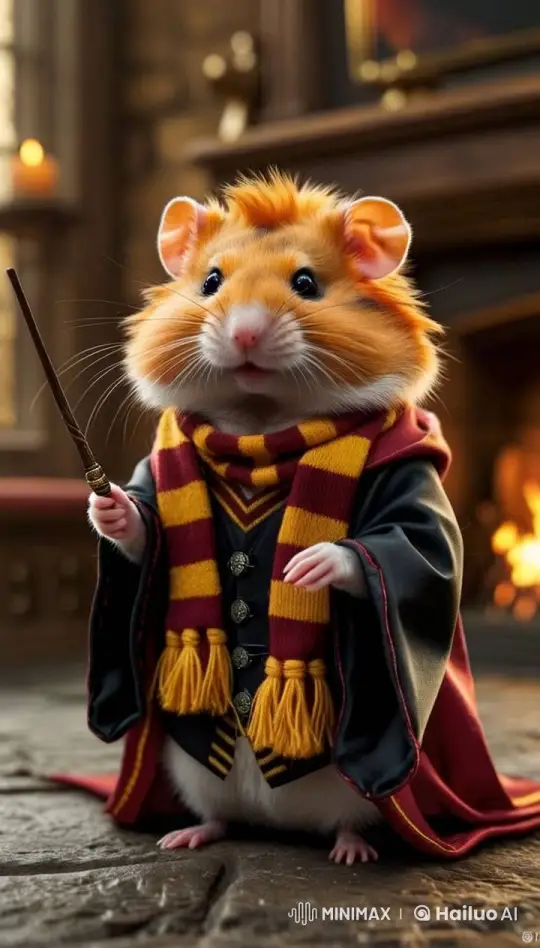 Wizard Hamster Conjures Magic by the Fire – AI Generated Video | Hailuo AI