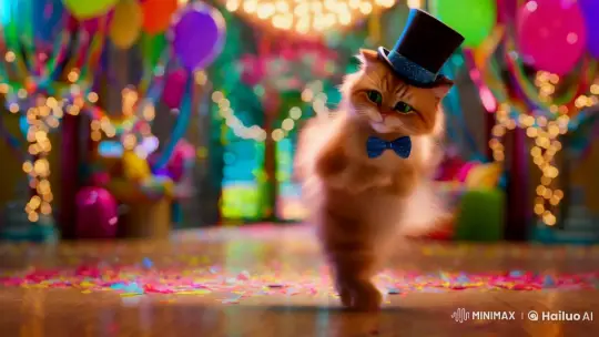 Magical Dancing Cat in a Festive Party Scene – AI Generated Video | Hailuo AI