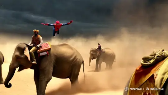 Spiderman's Heroic Ballet in the Sandstorm – AI Generated Video | Hailuo AI