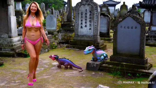 Aesthetic Short Film: Blonde Woman in Bikini at Ancient Chinese Cemetery – AI Generated Video | Hailuo AI