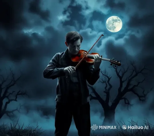 Moonlit Violinist Plays in Haunted Landscape – AI Generated Video | Hailuo AI