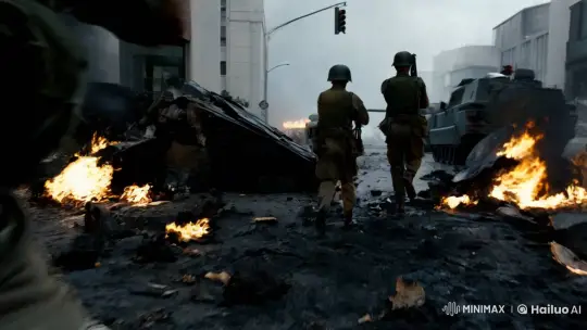 Soldiers in Battle: A Cinematic Chase Through Chaos – AI Generated Video | Hailuo AI