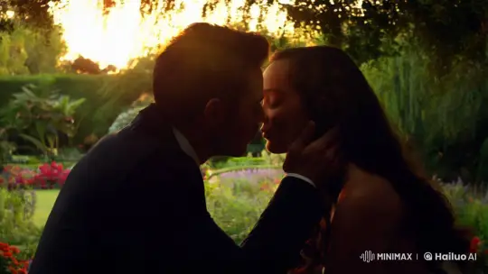 Aesthetic Garden Kiss: Serene Scene of Intimate Romance – AI Generated Video | Hailuo AI